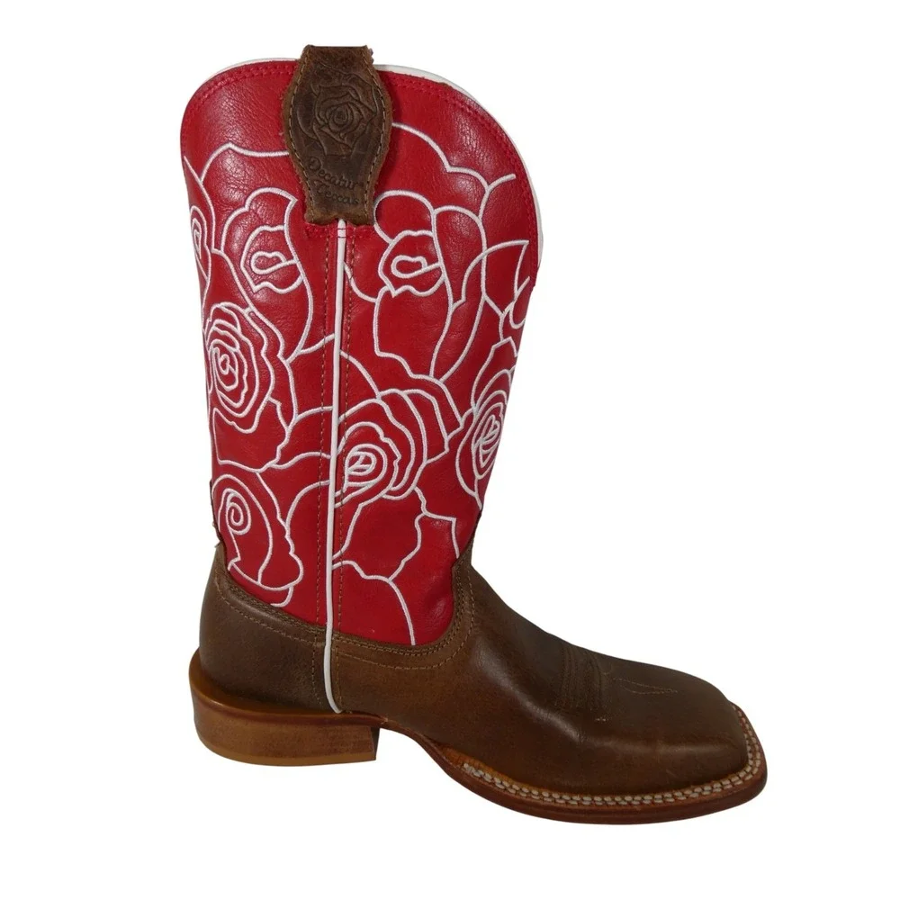 Twisted X WXTL003 W Wide Square Toe Western Boots Ginger‎ And Rose Red Size 8 B